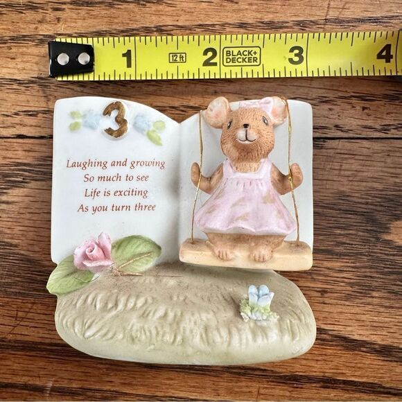 Vintage 1983 Enesco 3 Year Birthday Mouse Figurine 3rd Birthday - Picture 3 of 6
